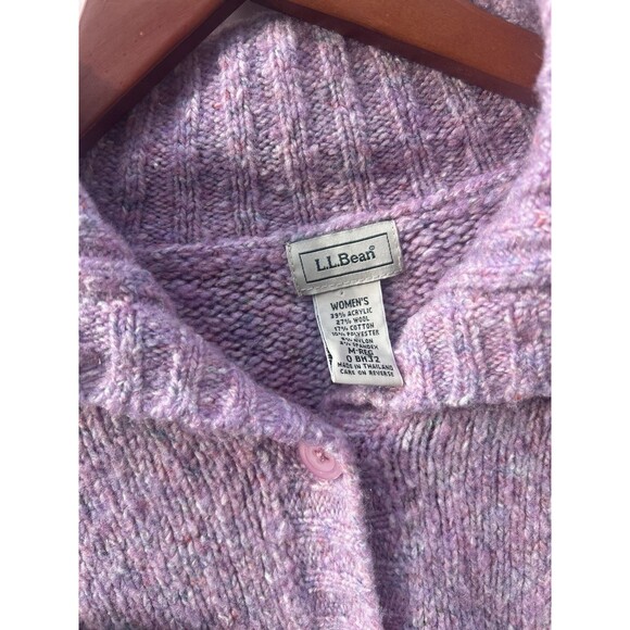 VTG LL Bean Women’s Chunky Cable Knit Button Front Cardigan Sweater Pink Wool - Picture 6 of 7